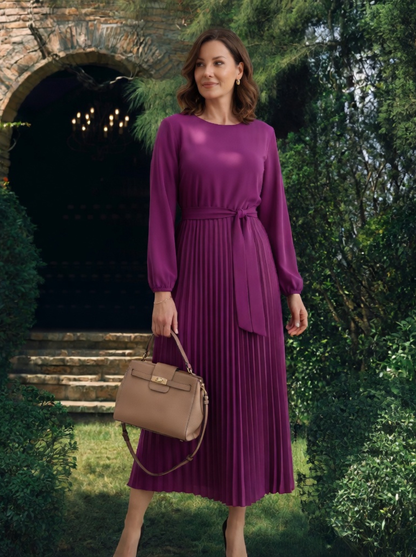 Rochia plisată cu decolteu rotund – Violet