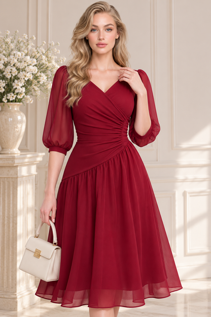 Rochie midi din șifon cu drapaj asimetric – Bordo