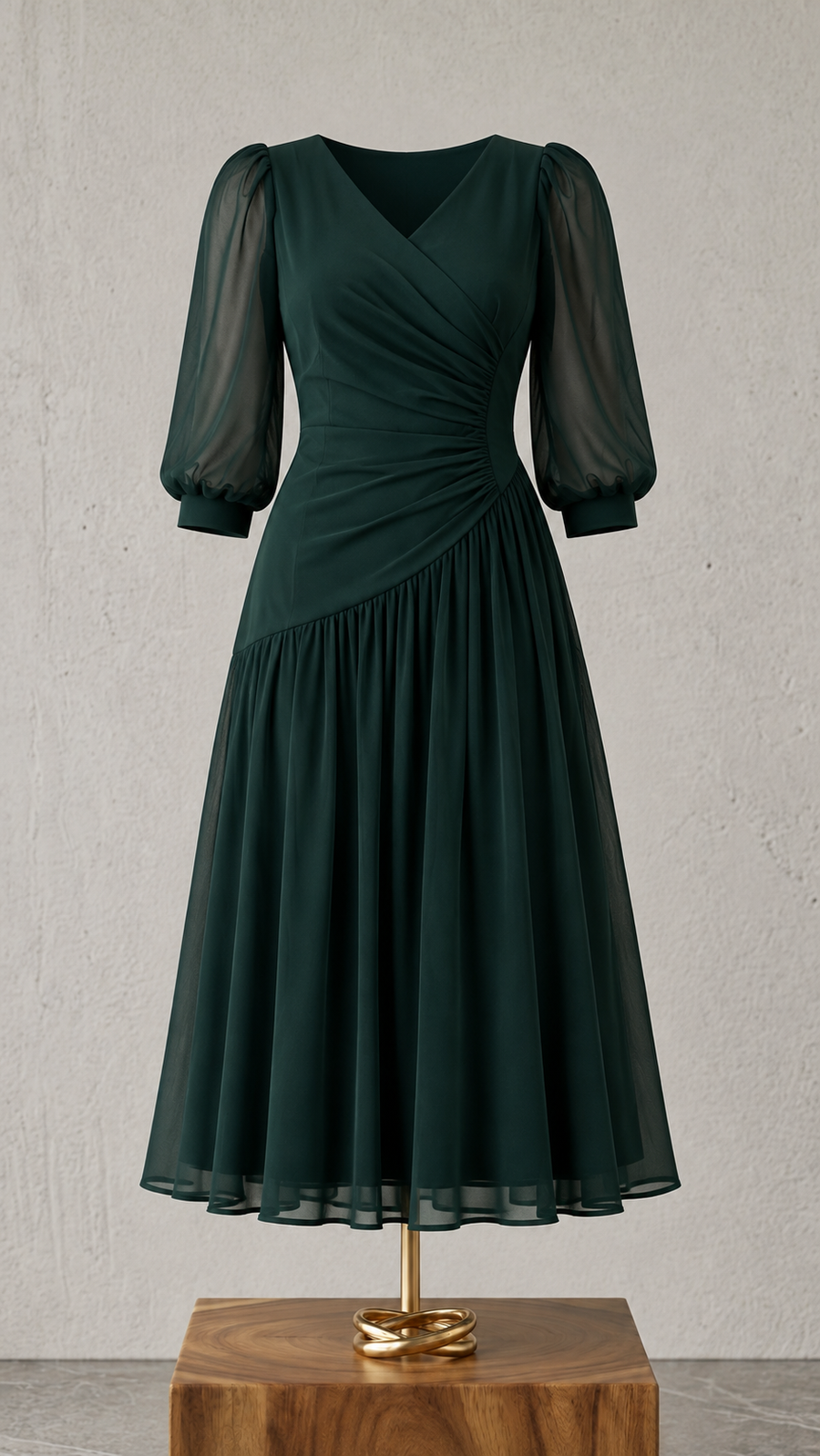 Rochie midi din șifon cu drapaj asimetric – Verde