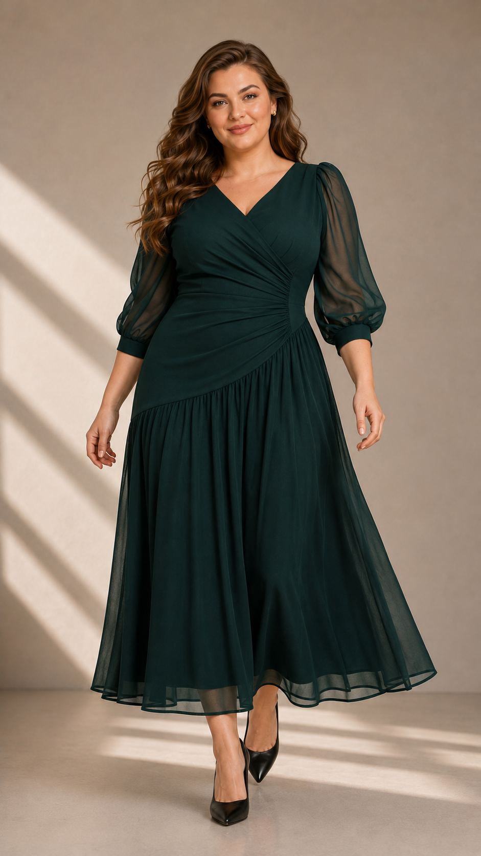 Rochie midi din șifon cu drapaj asimetric – Verde