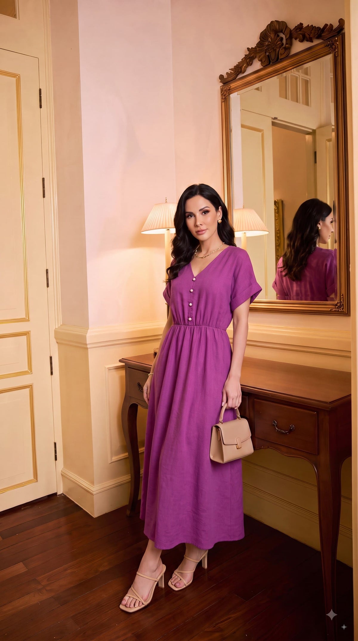 Rochie lungă cu mâneci tip kimono – Purpuriu