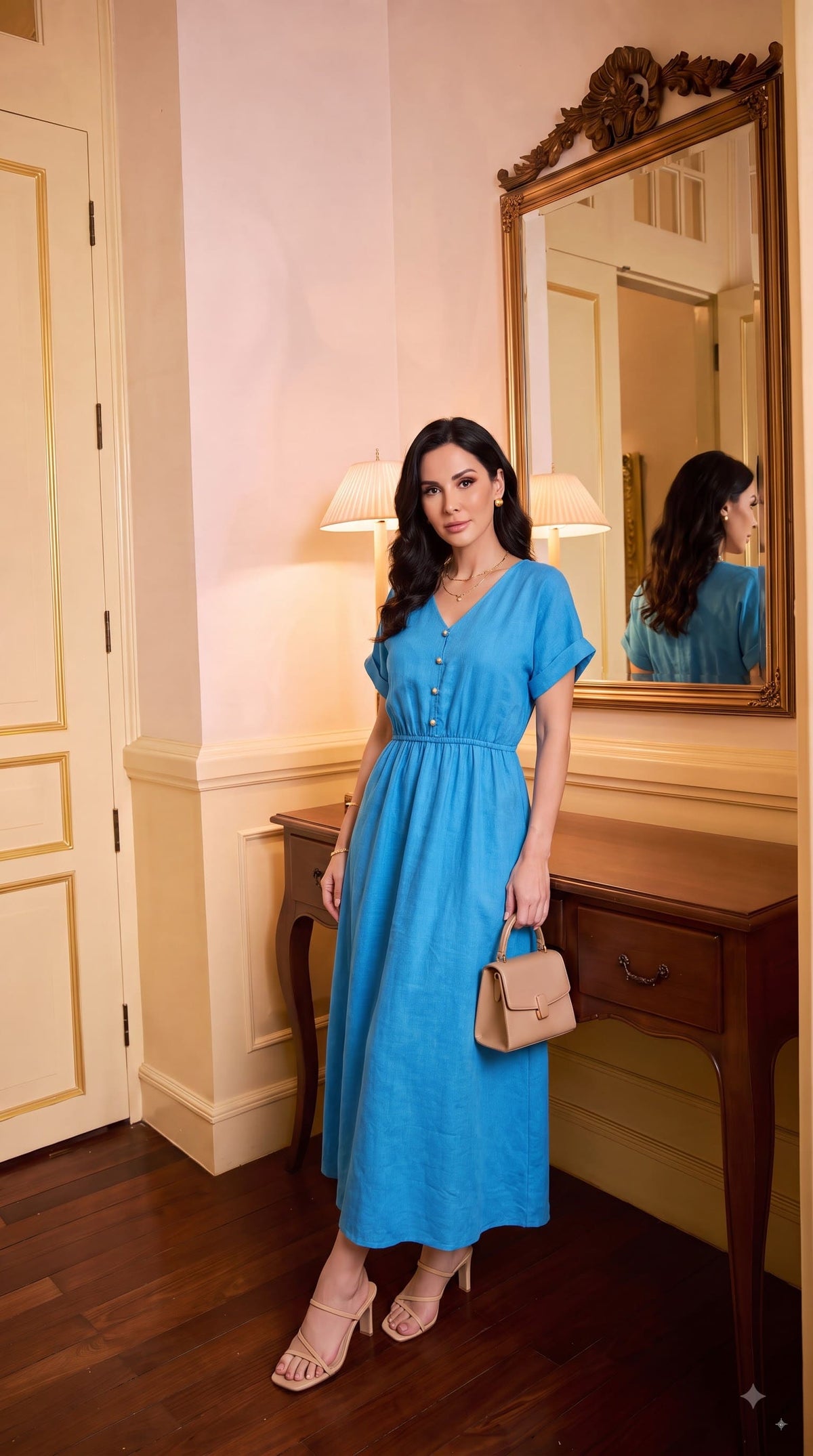 Rochie lungă cu mâneci tip kimono – Albastru Sky