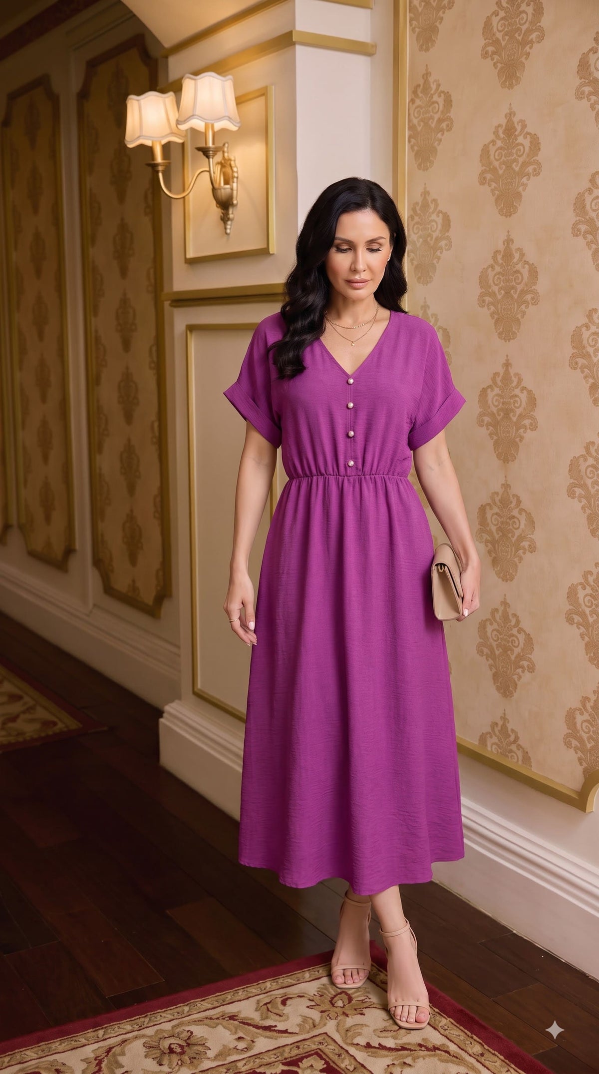 Rochie lungă cu mâneci tip kimono – Purpuriu