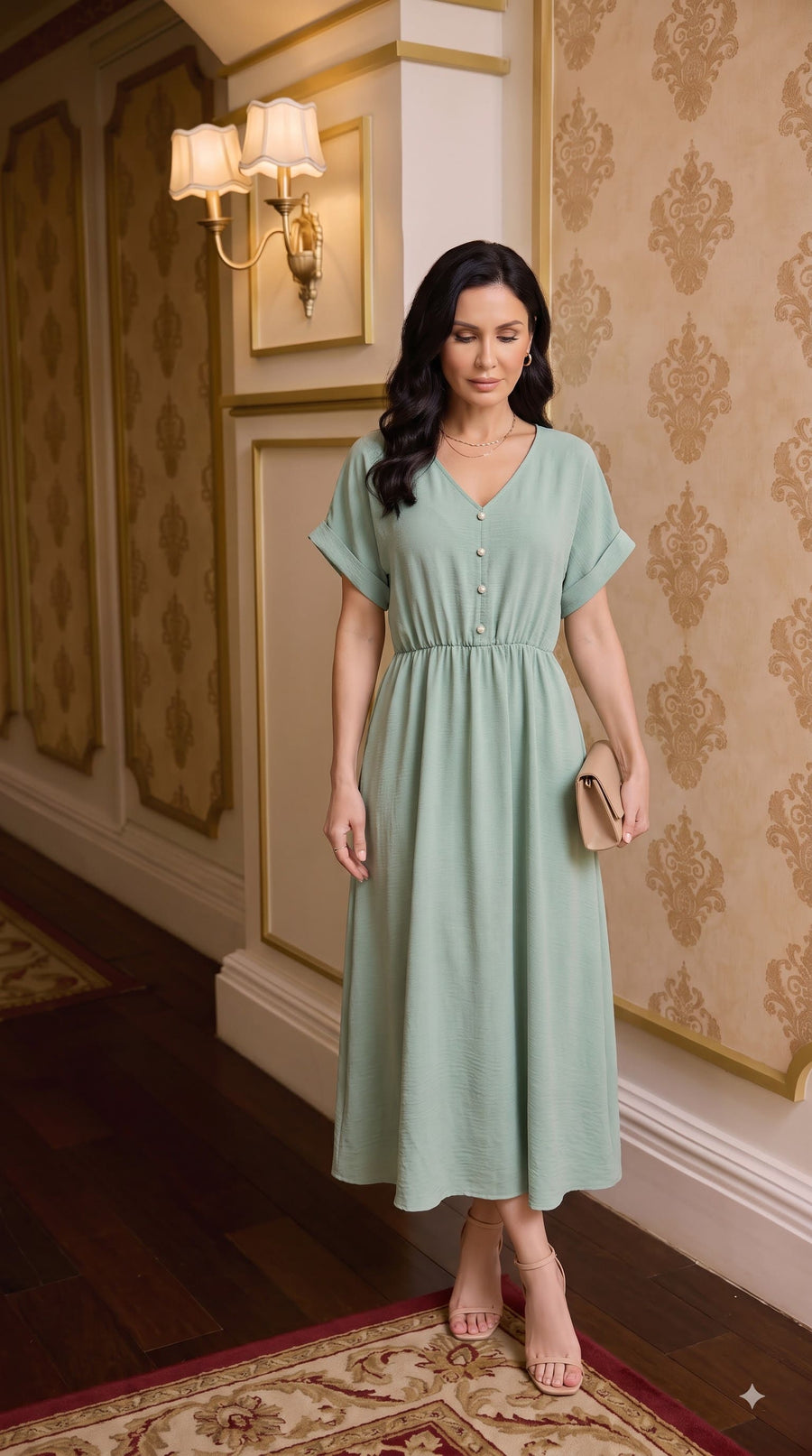 Rochie lungă cu mâneci tip kimono – Verde Mentă