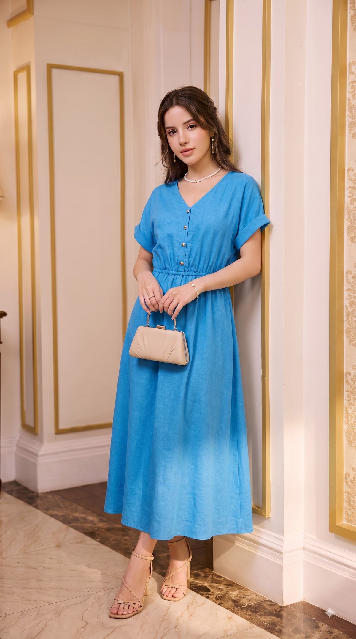 Rochie lungă cu mâneci tip kimono – Albastru Sky