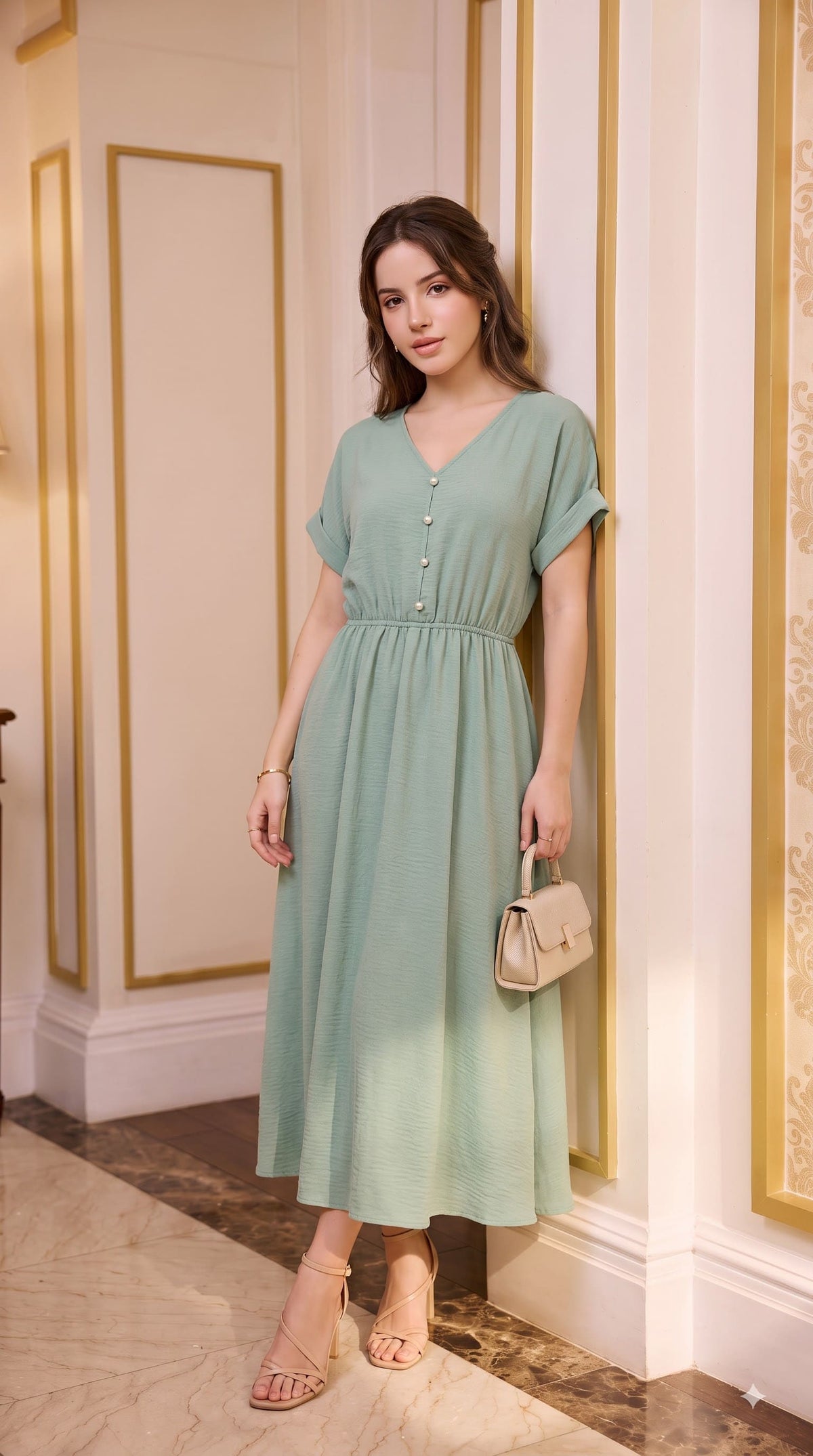 Rochie lungă cu mâneci tip kimono – Verde Mentă