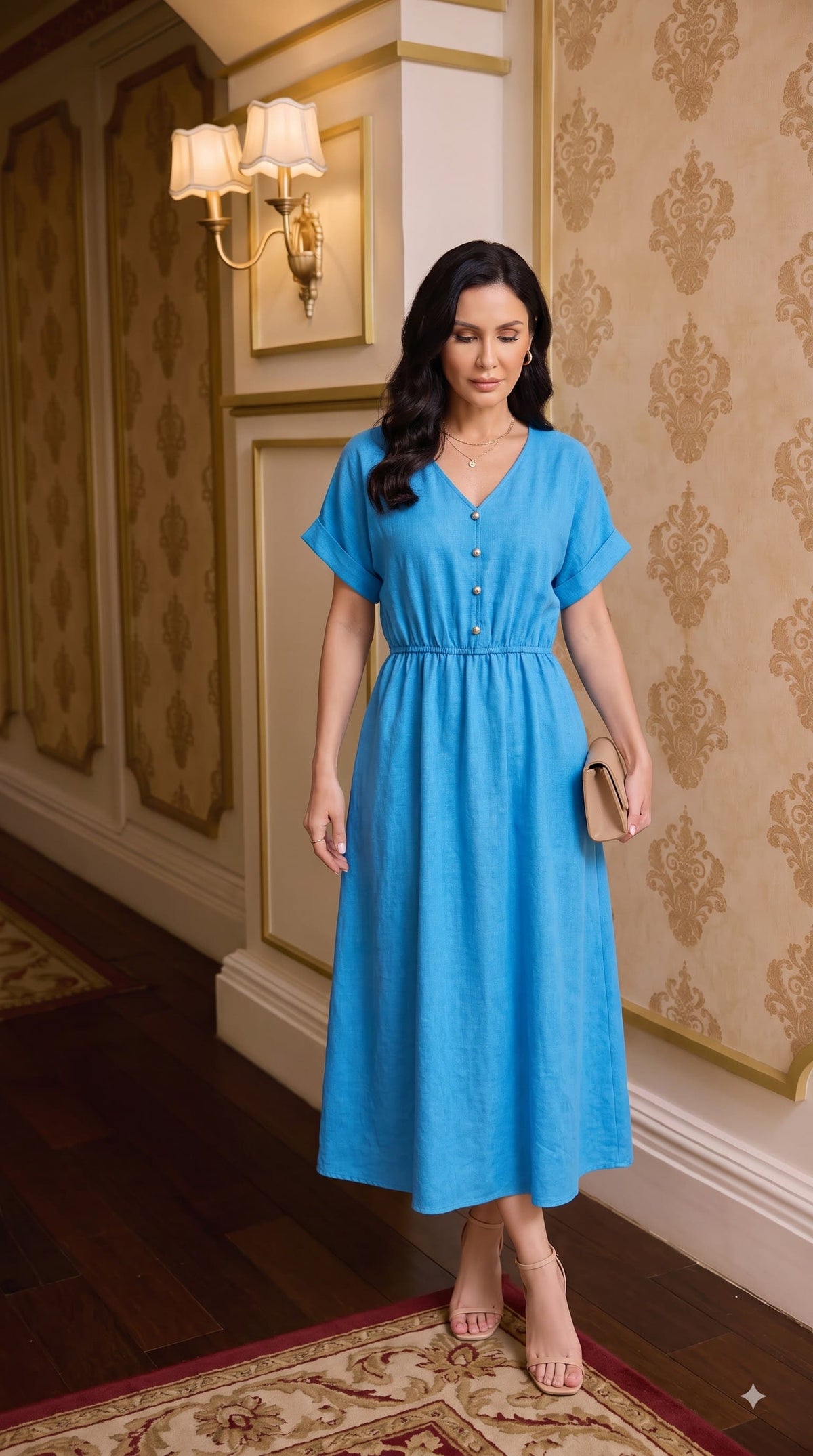 Rochie lungă cu mâneci tip kimono – Albastru Sky
