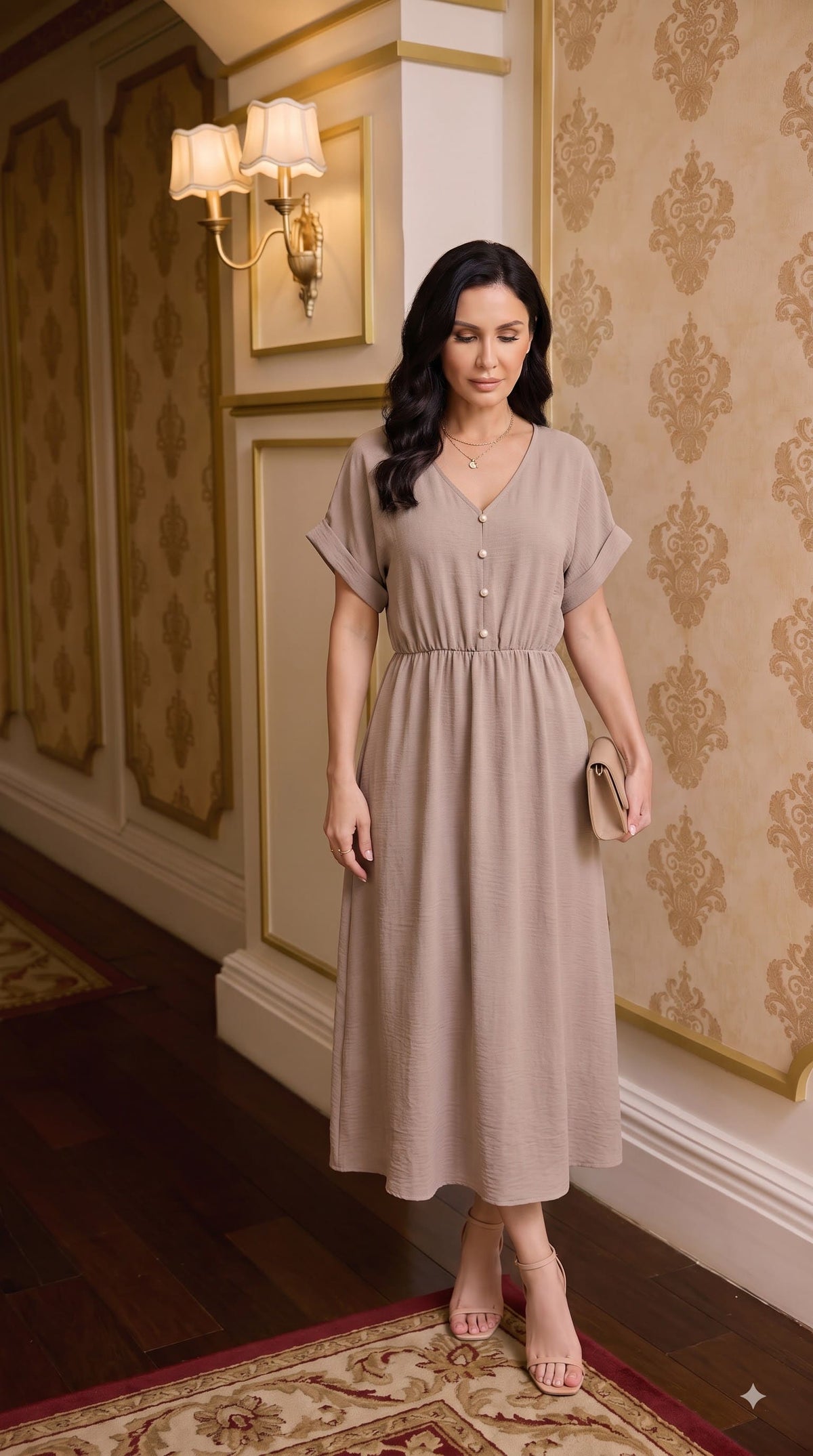 Rochie lungă cu mâneci tip kimono – Taupe